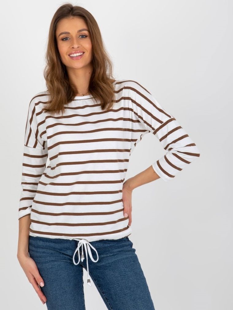 Bluzka damska z rękawem 3/4, ecru, Basic Feel Good