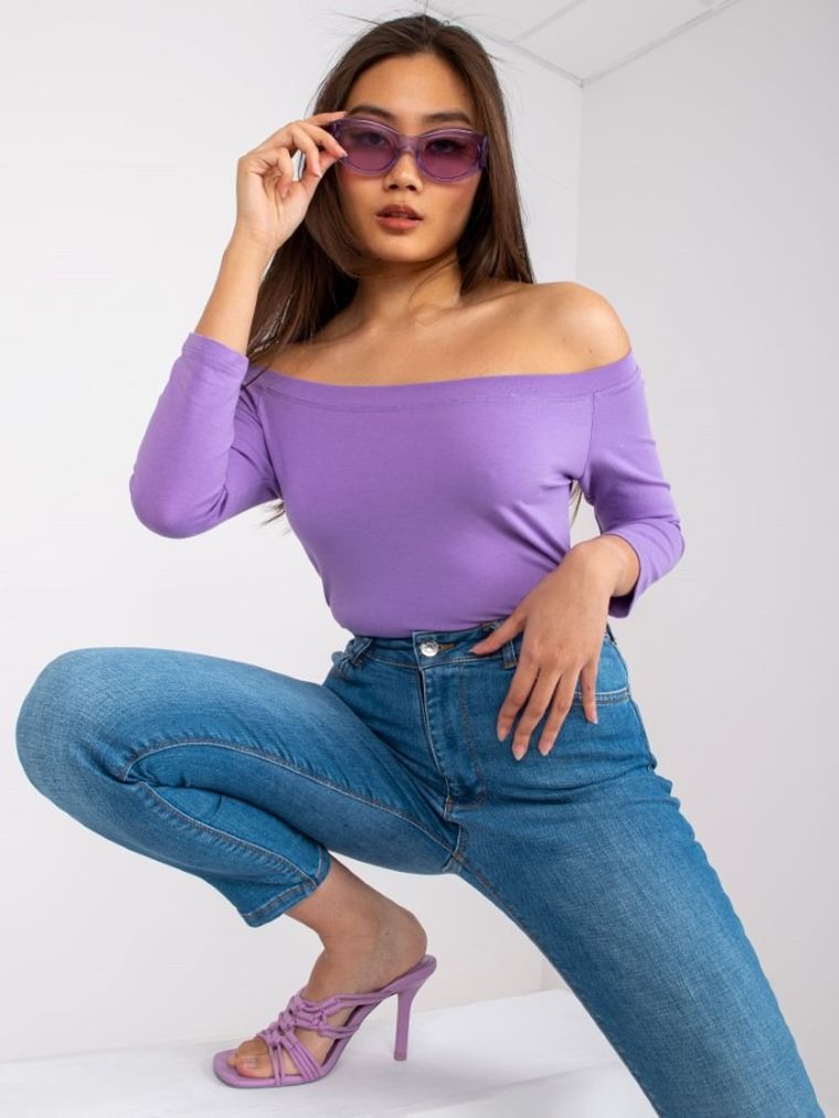 Bluzka damska z rękawem 3/4, fioletowa, Basic Feel Good