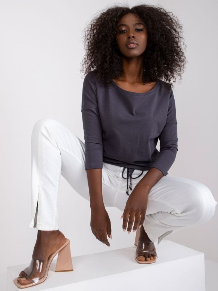 Bluzka damska z rękawem 3/4, grafitowa, Basic Feel Good