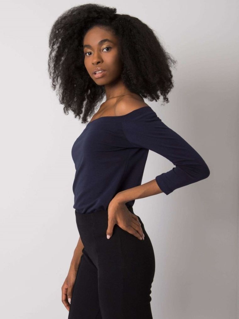 Bluzka damska z rękawem 3/4, granatowa, Basic Feel Good