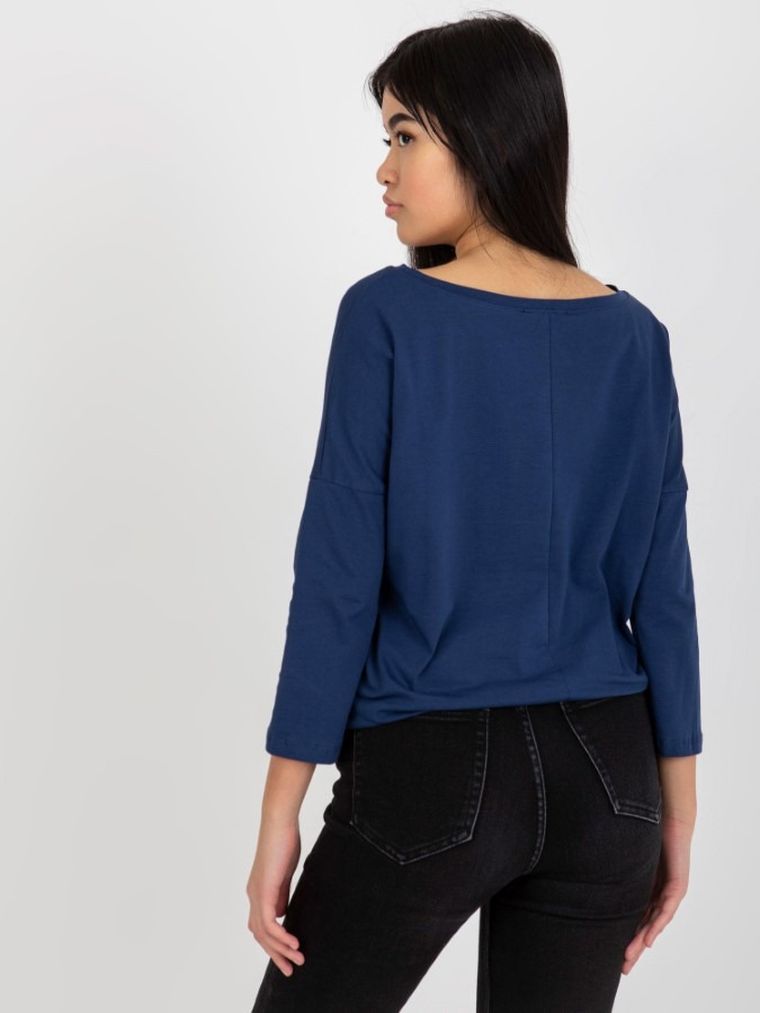 Bluzka damska z rękawem 3/4, granatowa, Basic Feel Good
