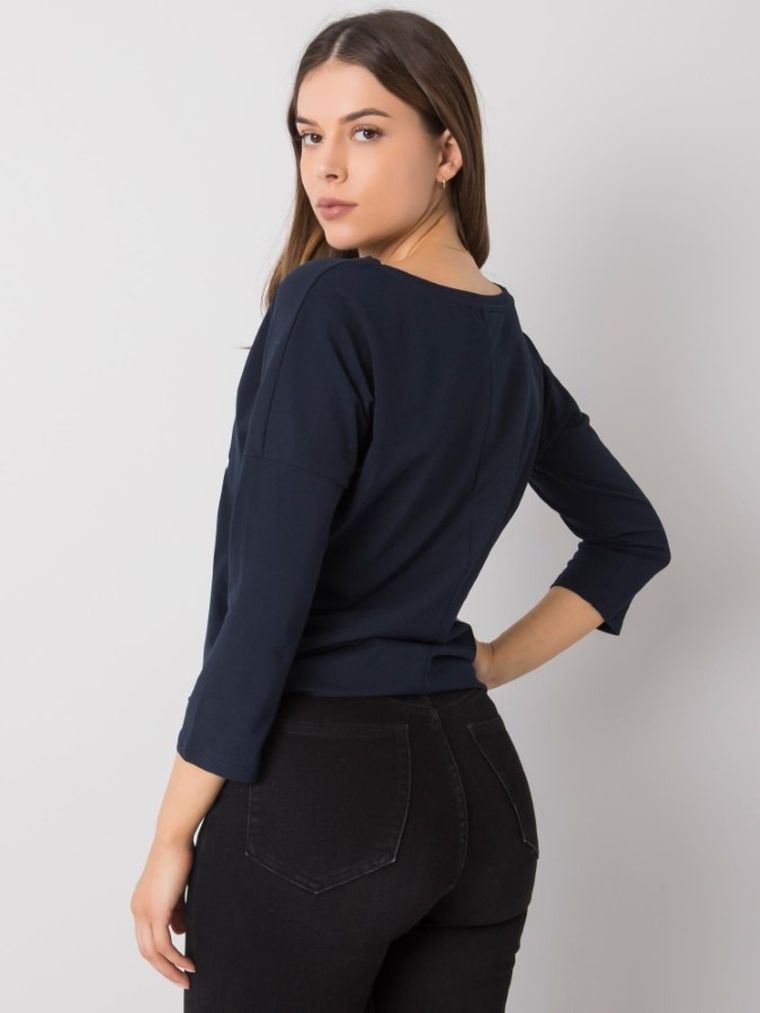 Bluzka damska z rękawem 3/4, granatowa, Rue Paris