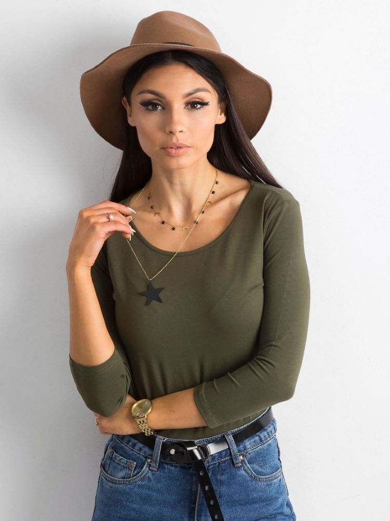 Bluzka damska z rękawem 3/4, khaki, Basic Feel Good