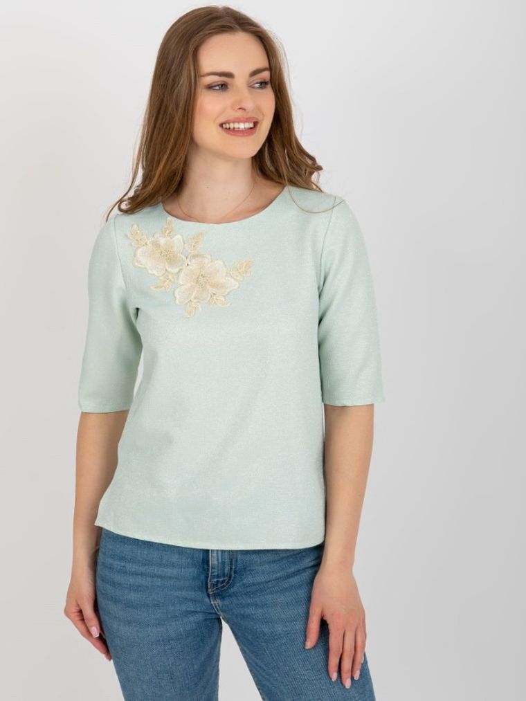 Bluzka damska z rękawem 3/4, miętowa, Lakerta