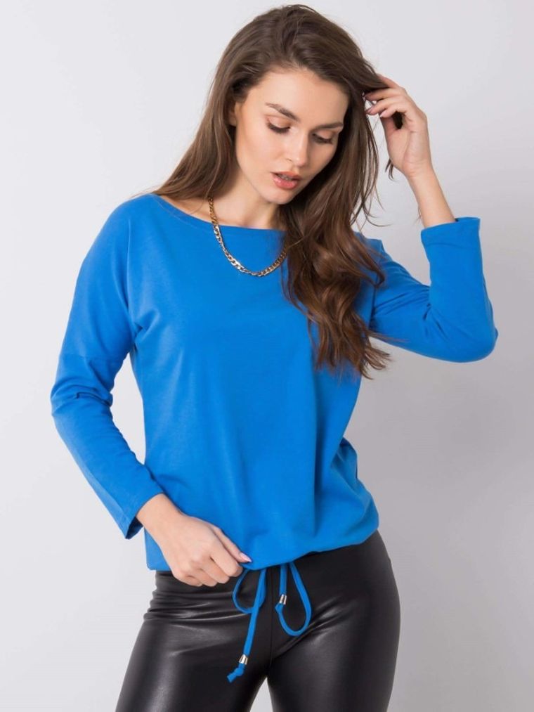 Bluzka damska z rękawem 3/4, niebieska, Basic Feel Good
