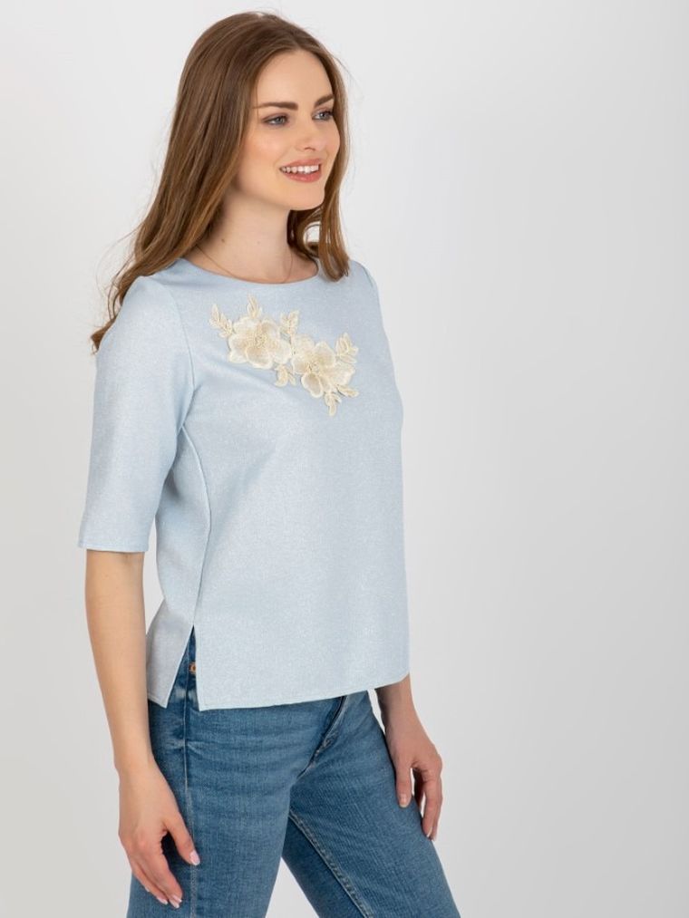 Bluzka damska z rękawem 3/4, niebieska, Lakerta