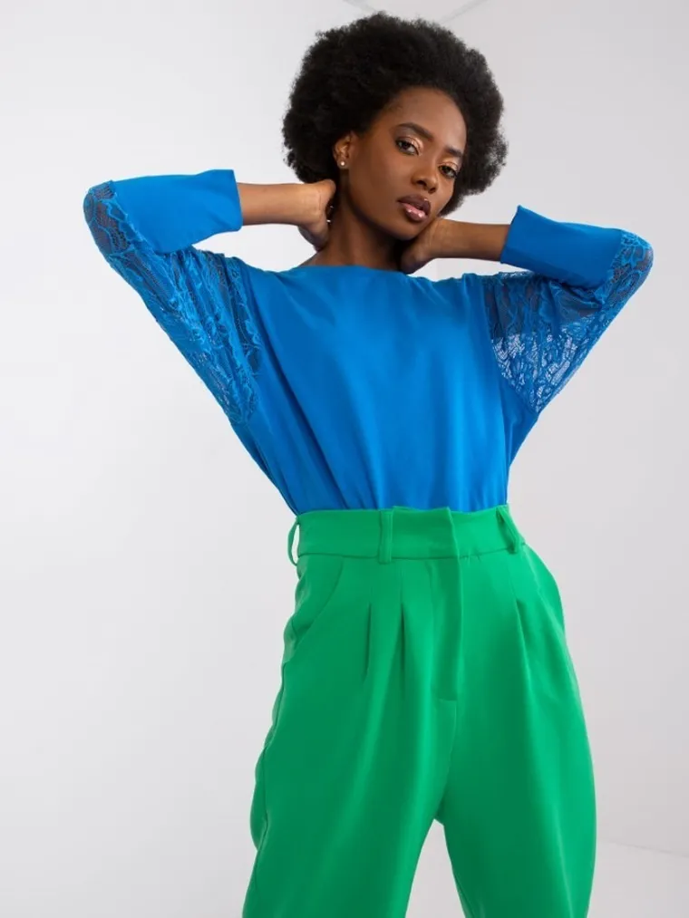 Bluzka damska z rękawem 3/4, niebieska, Rue Paris