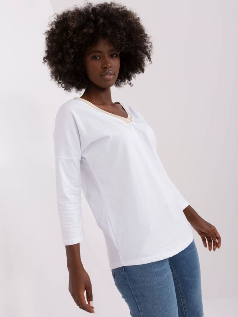 Bluzka damska z rękawem 3/4, oversize, biała, Rue Paris