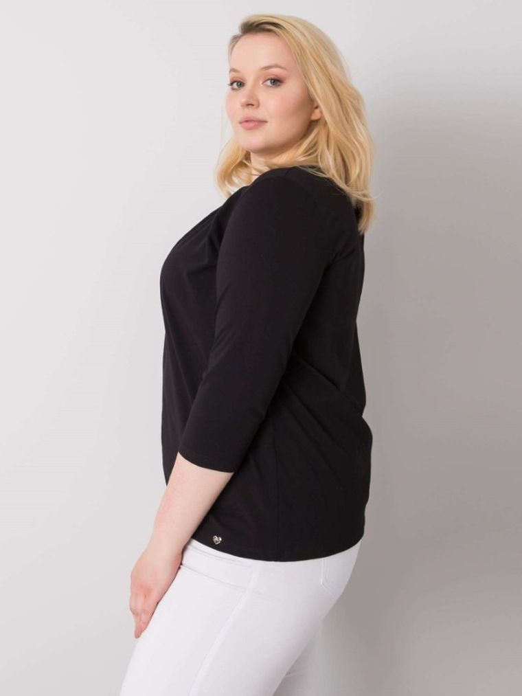Bluzka damska z rękawem 3/4, plus size, czarna, Basic Feel Good