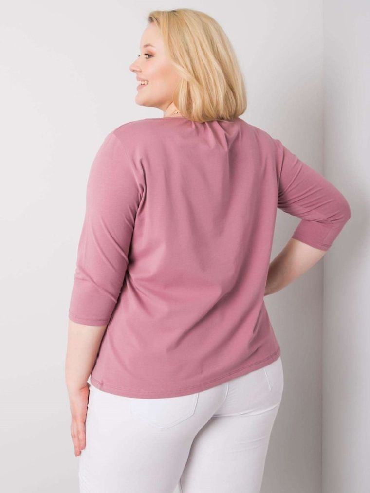 Bluzka damska z rękawem 3/4, plus size, różowa, Basic Feel Good