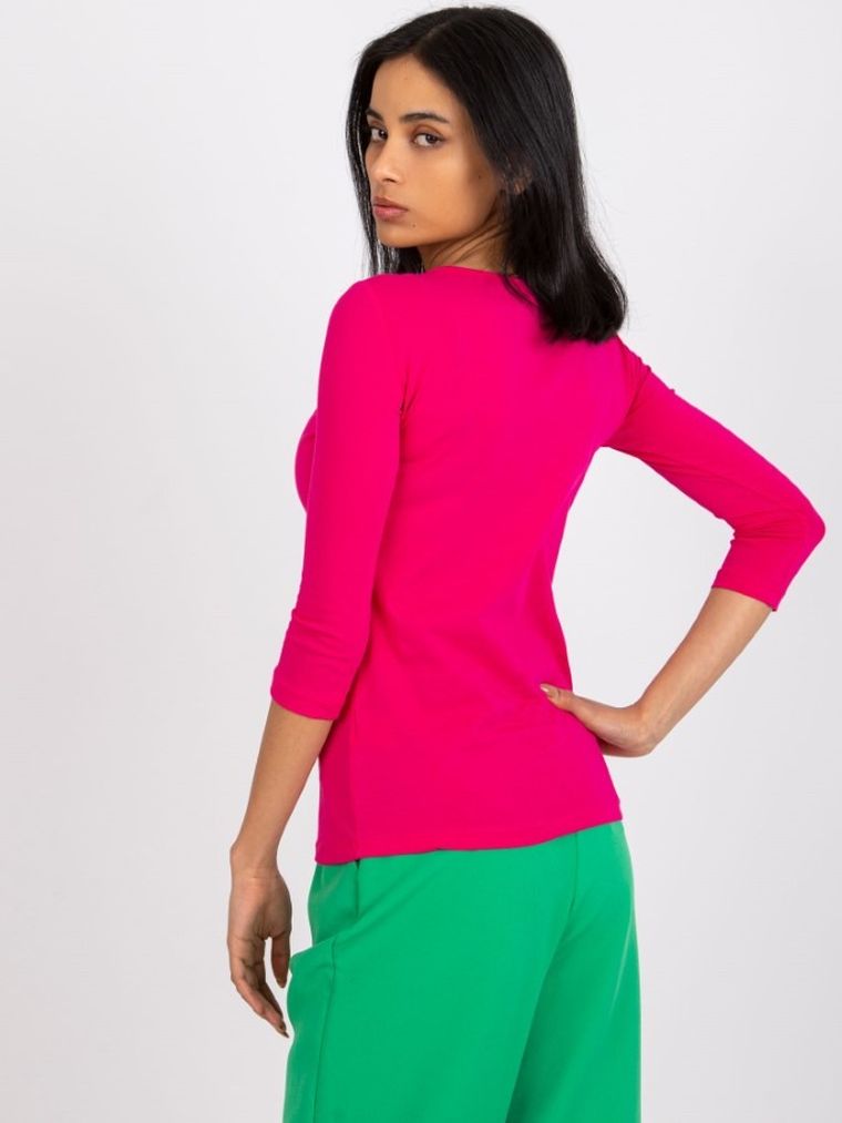 Bluzka damska z rękawem 3/4, różowa, Basic Feel Good