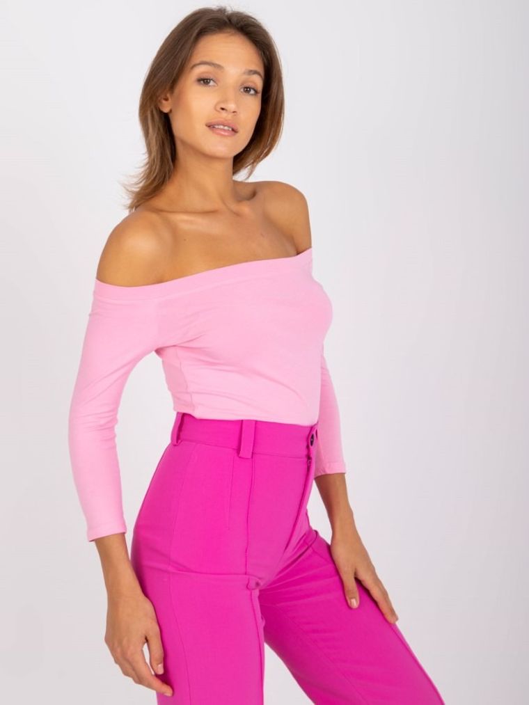 Bluzka damska z rękawem 3/4, różowa, Basic Feel Good