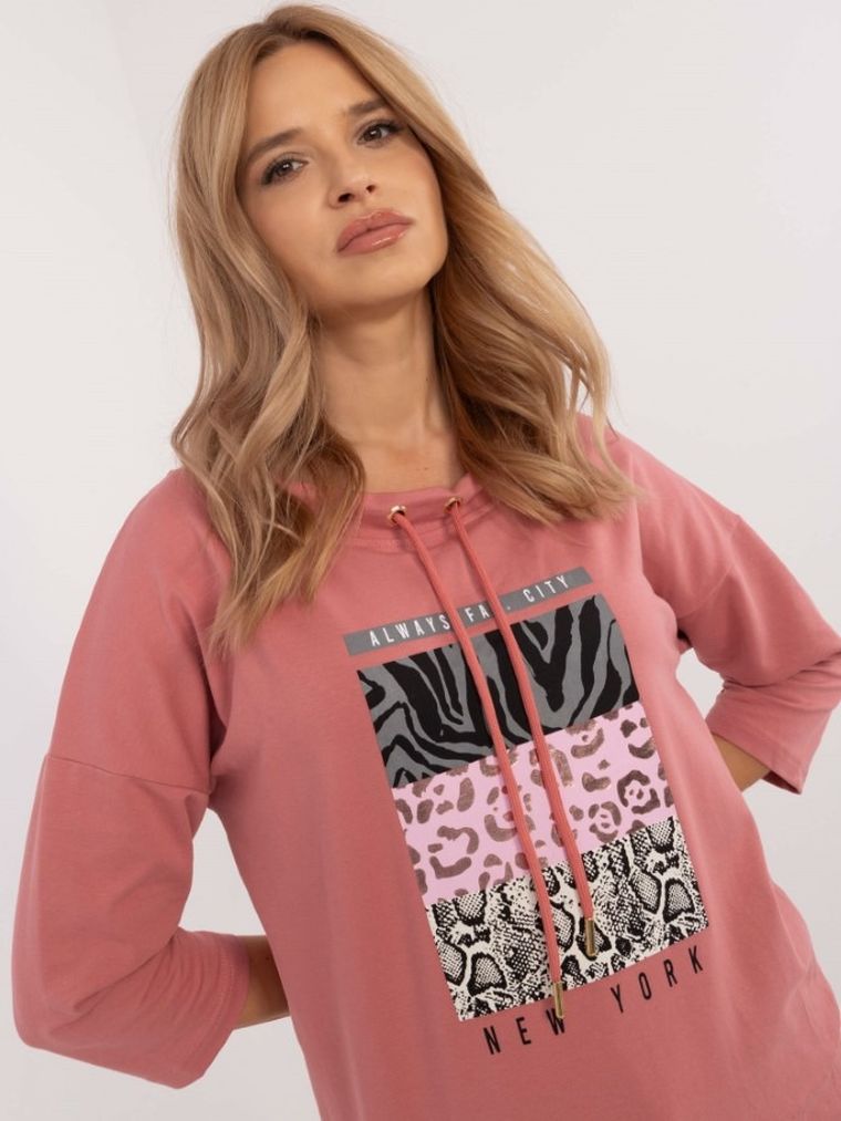 Bluzka damska z rękawem 3/4, różowa, Calimera