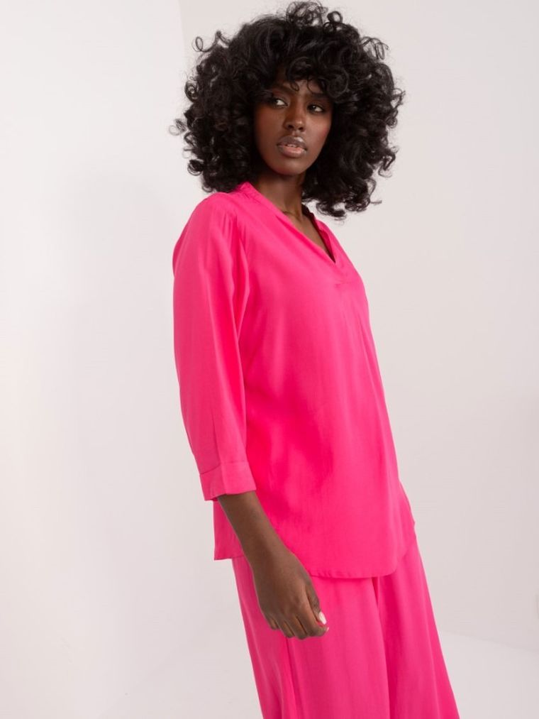 Bluzka damska z rękawem 3/4, różowa, Sublevel