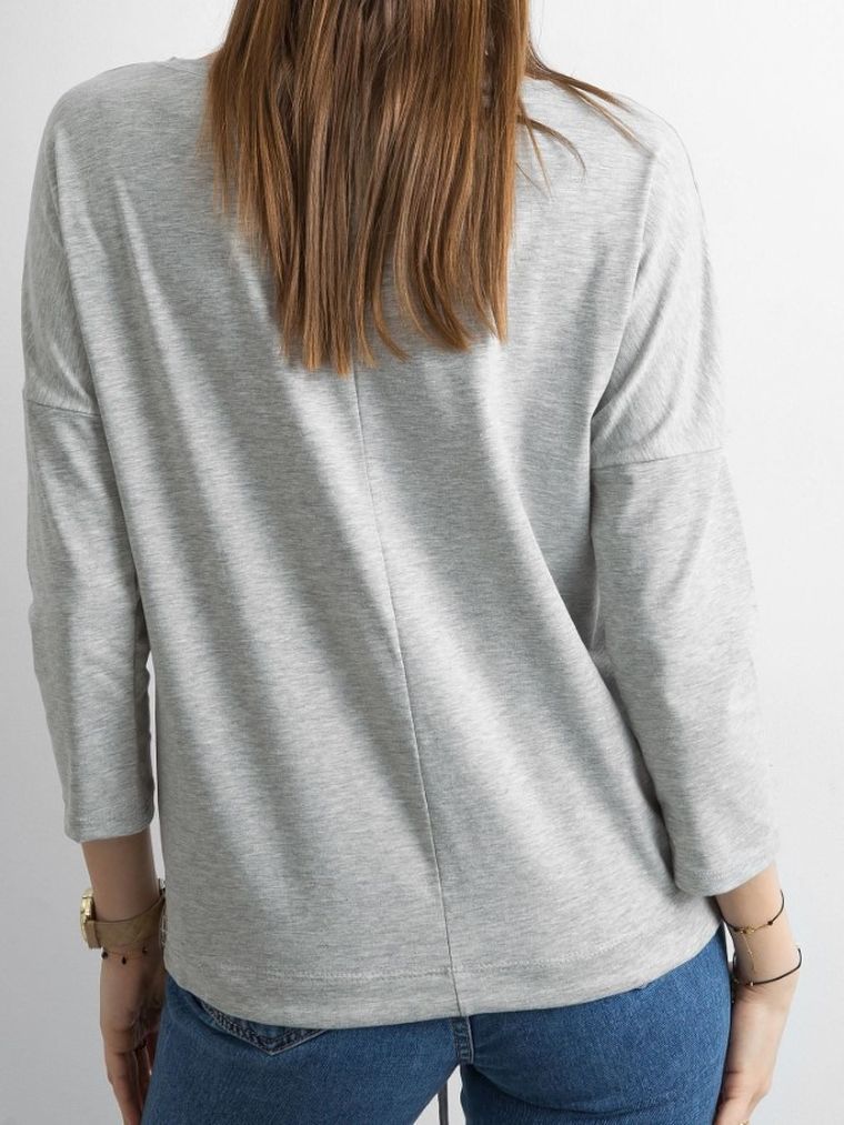 Bluzka damska z rękawem 3/4, szara, Basic Feel Good
