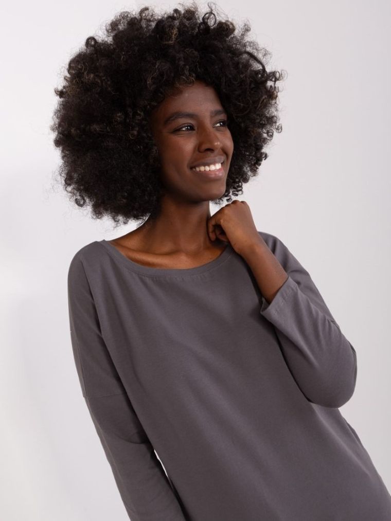 Bluzka damska z rękawem 3/4, szara, Basic Feel Good