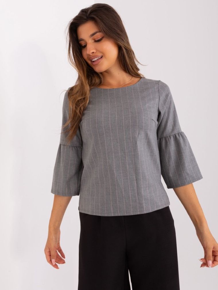 Bluzka damska z rękawem 3/4, wełniana, szara, Lakerta