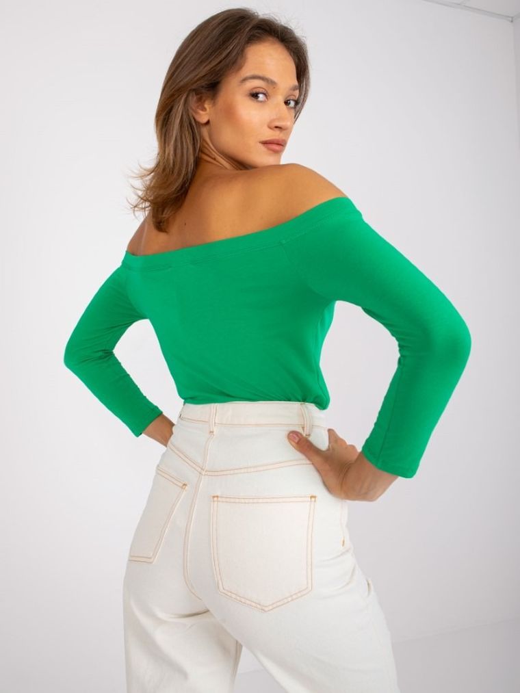 Bluzka damska z rękawem 3/4, zielona, Basic Feel Good