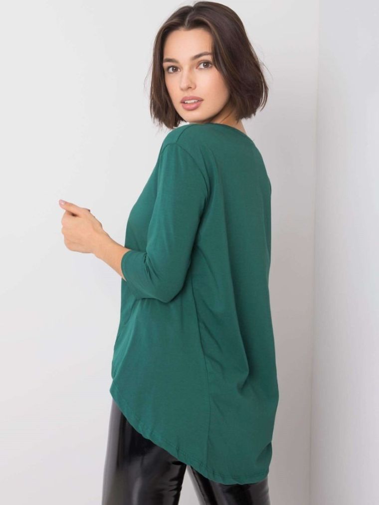Bluzka damska z rękawem 3/4, zielona, Basic Feel Good