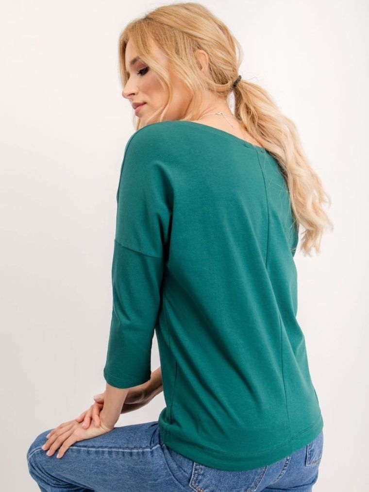 Bluzka damska z rękawem 3/4, zielona, Basic Feel Good