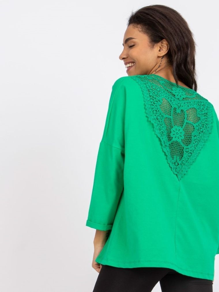 Bluzka damska z rękawem 3/4, zielona, Rue Paris