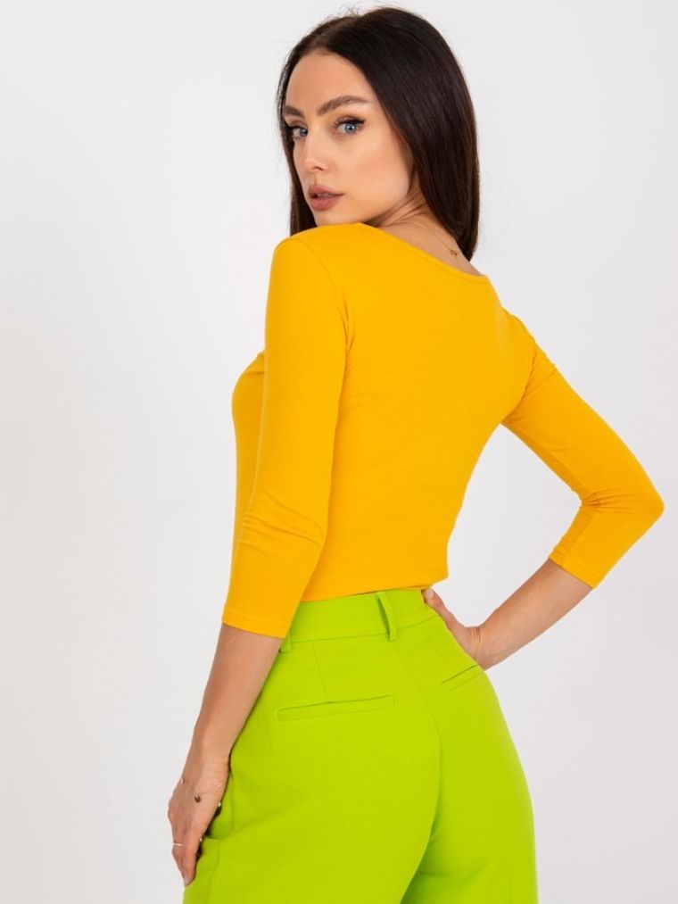 Bluzka damska z rękawem 3/4, żółta, Basic Feel Good