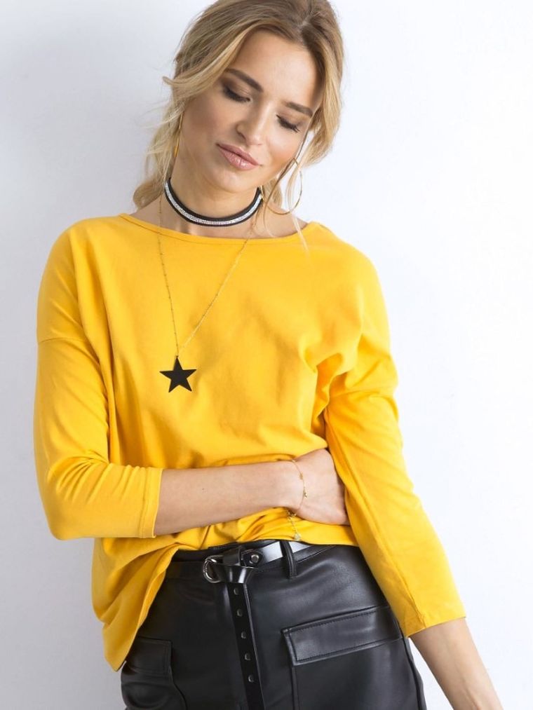 Bluzka damska z rękawem 3/4, żółta, Basic Feel Good
