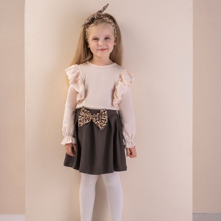 Bluzka dziewczęca z długim rękawem, beżowa, Nicol