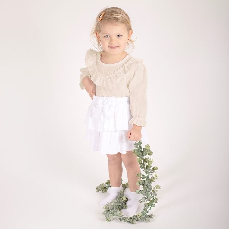 Bluzka dziewczęca z długim rękawem, beżowa, Nicol