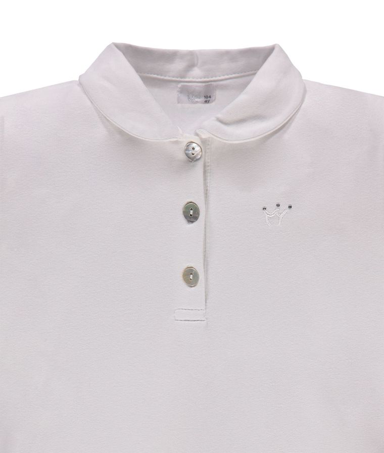 Bluzka dziewczęca z długim rękawem, biała, polo, Königsmuhle