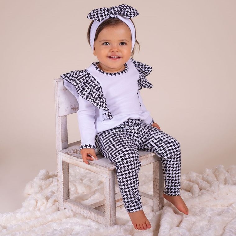 Bluzka dziewczęca z długim rękawem, biało-czarna, Nicol