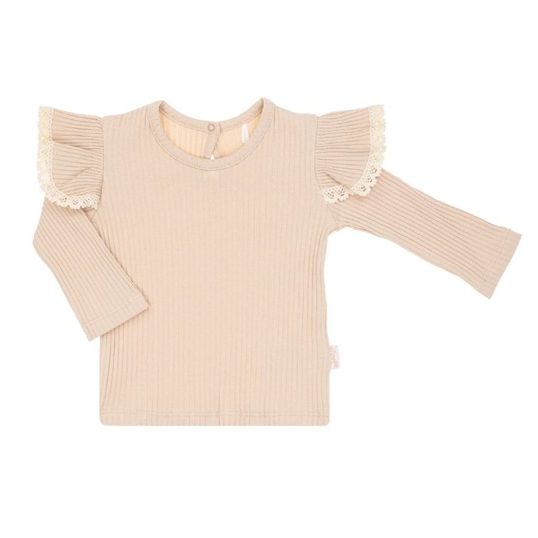 Bluzka dziewczęca z długim rękawem, prążkowana, beżowa, Nicol
