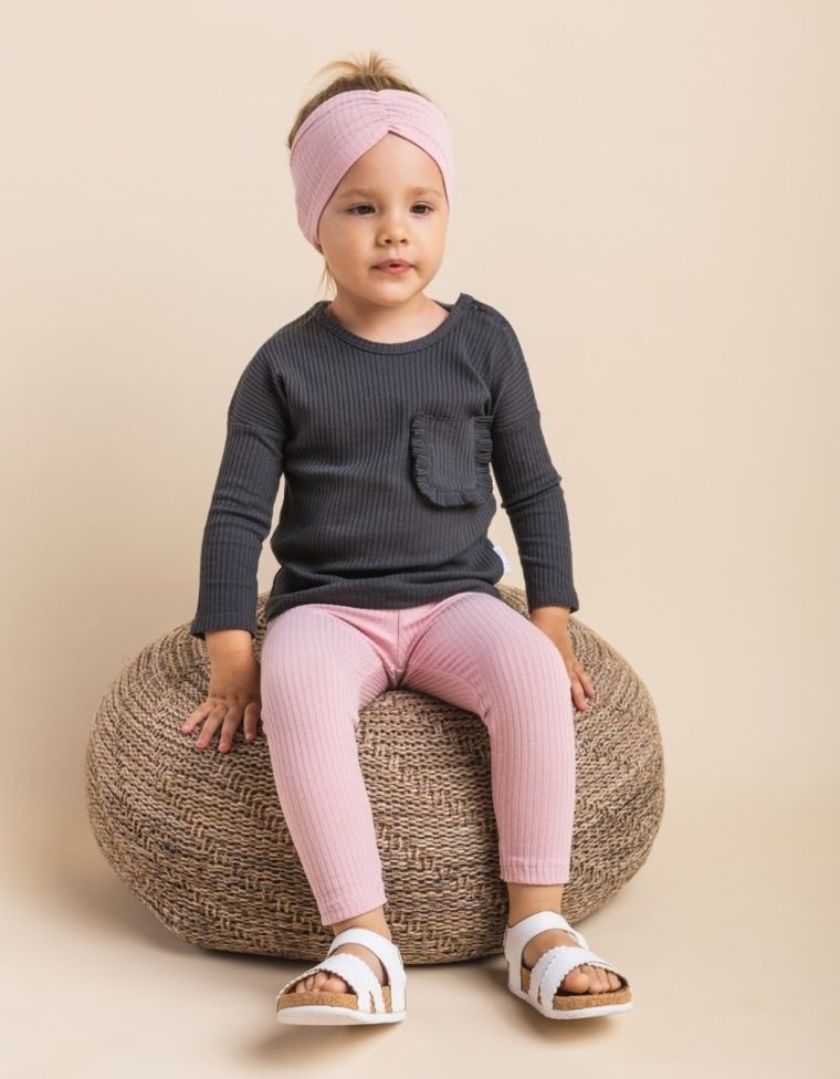 Bluzka dziewczęca z długim rękawem, prążkowana, grafitowa, Nicol