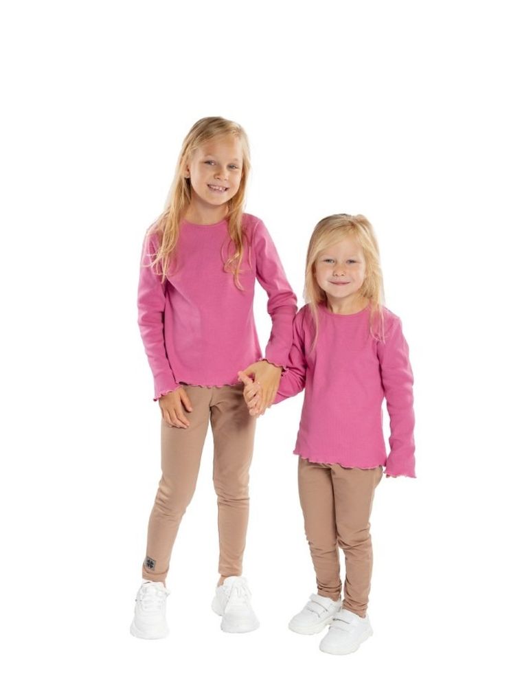 Bluzka dziewczęca z długim rękawem, prążkowana, różowa, Tup Tup
