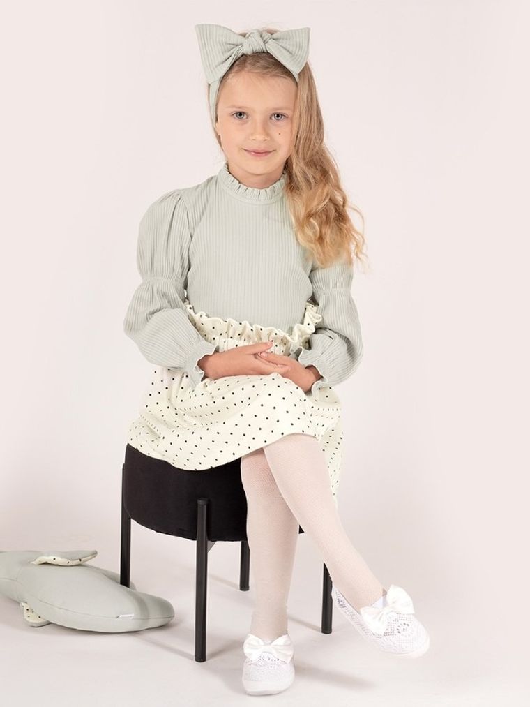 Bluzka dziewczęca z długim rękawem, prążkowana, zielona, Nicol