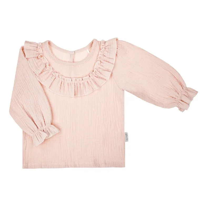 Bluzka dziewczęca z długim rękawem, różowa, Nicol