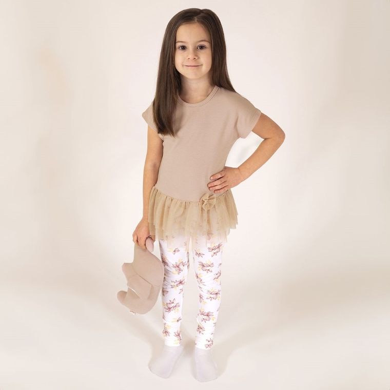 Bluzka dziewczęca z krótkim rękawem, beżowa, Nicol