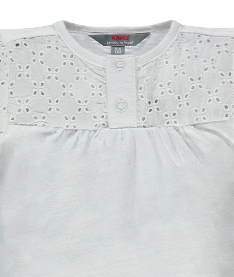 Bluzka dziewczęca z krótkim rękawem, biała, haftowana, Kanz