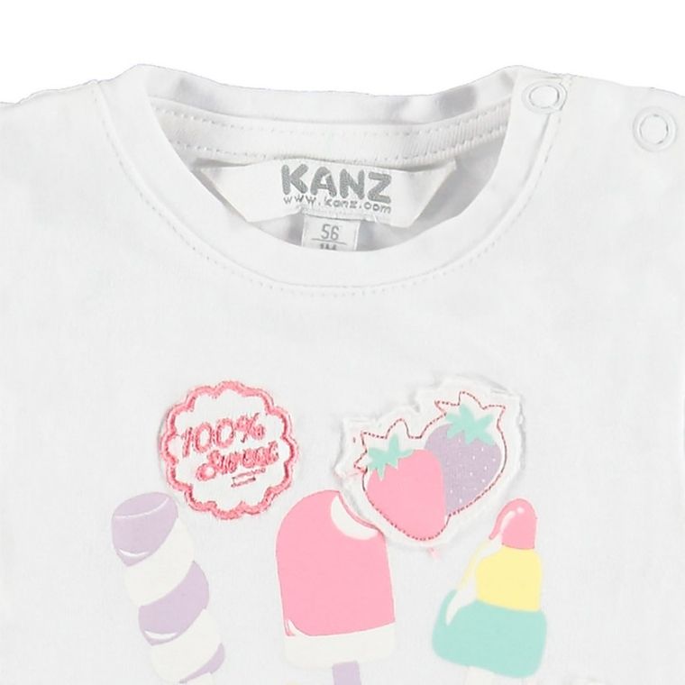 Bluzka dziewczęca z krótkim rękawem, biała, Kanz