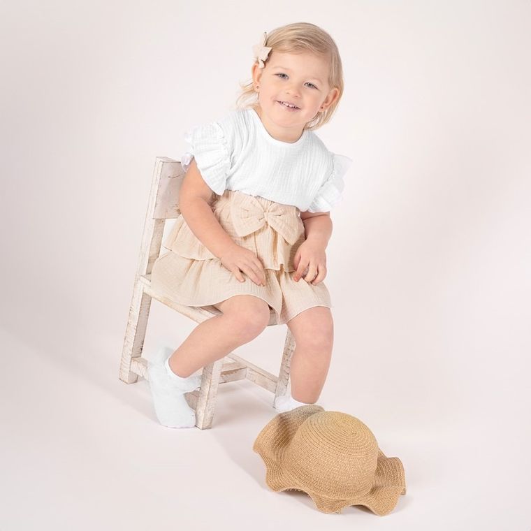 Bluzka dziewczęca z krótkim rękawem, biała, Nicol