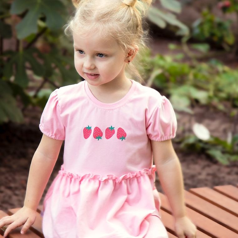 Bluzka dziewczęca z krótkim rękawem, różowa, Eevi