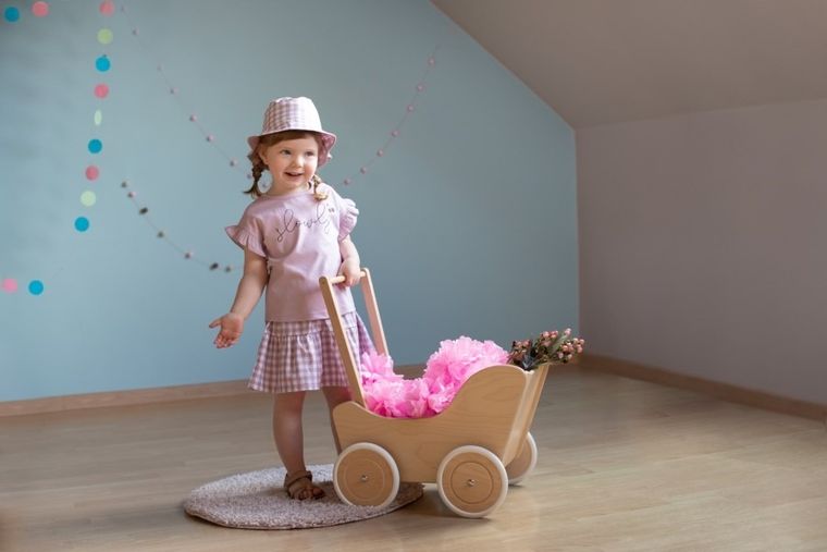 Bluzka dziewczęca z krótkim rękawem, różowa, Slowly, Pinokio