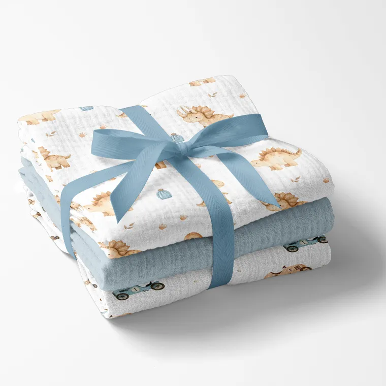 Bocioland, pieluszki muślinowe, niebieskie, 70-70 cm, 3 szt.