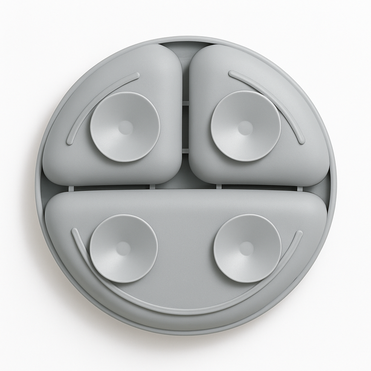 Bocioland, silikonowy talerzyk z przyssawkami i przegródkami, jasny szary