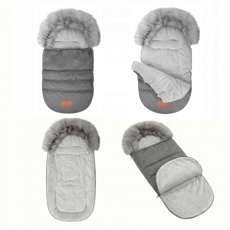 Bocioland, śpiworek do wózka z futerkiem, szary, 90 cm