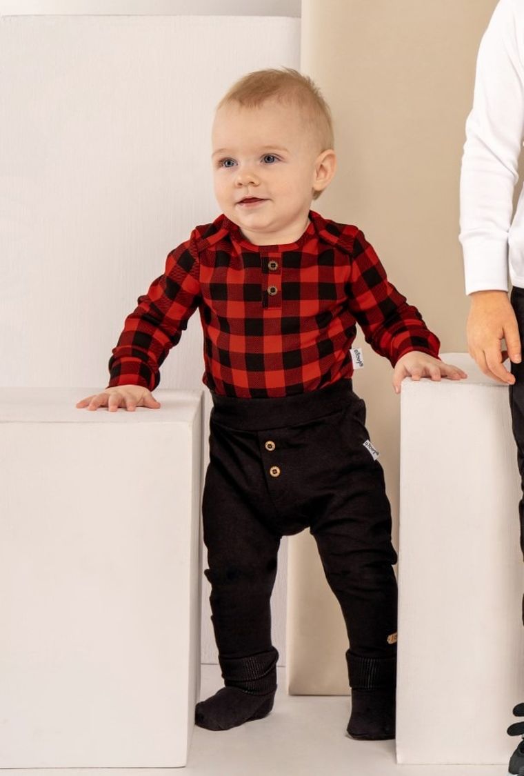 Body chłopięce z długim rękawem, czerwono-czarne, Nicol