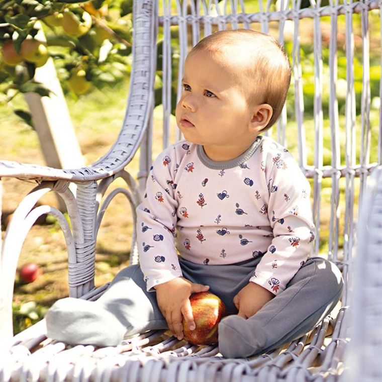 Body chłopięce z długim rękawem, ecru, listki, Eevi