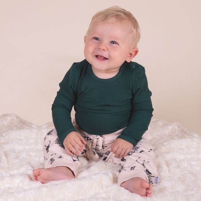 Body chłopięce z długim rękawem, prążkowane, zielone, Nicol