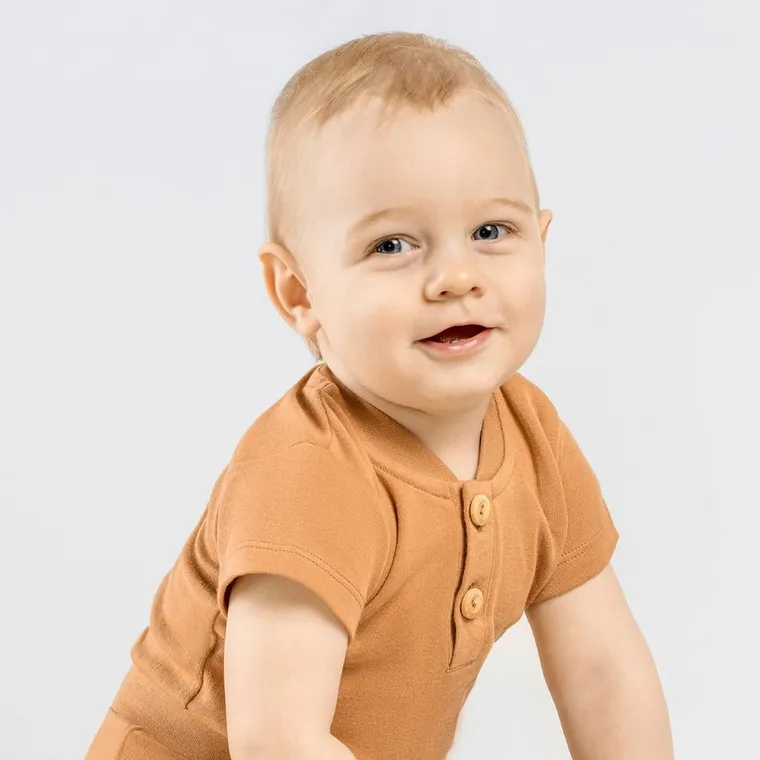 Body chłopięce z krótkim rękawem, brązowe, Nicol