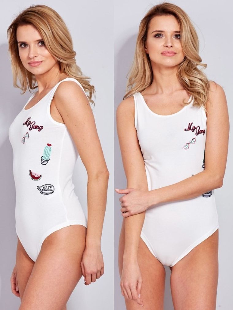 Body damskie bez rękawów, ecru, Factory Price